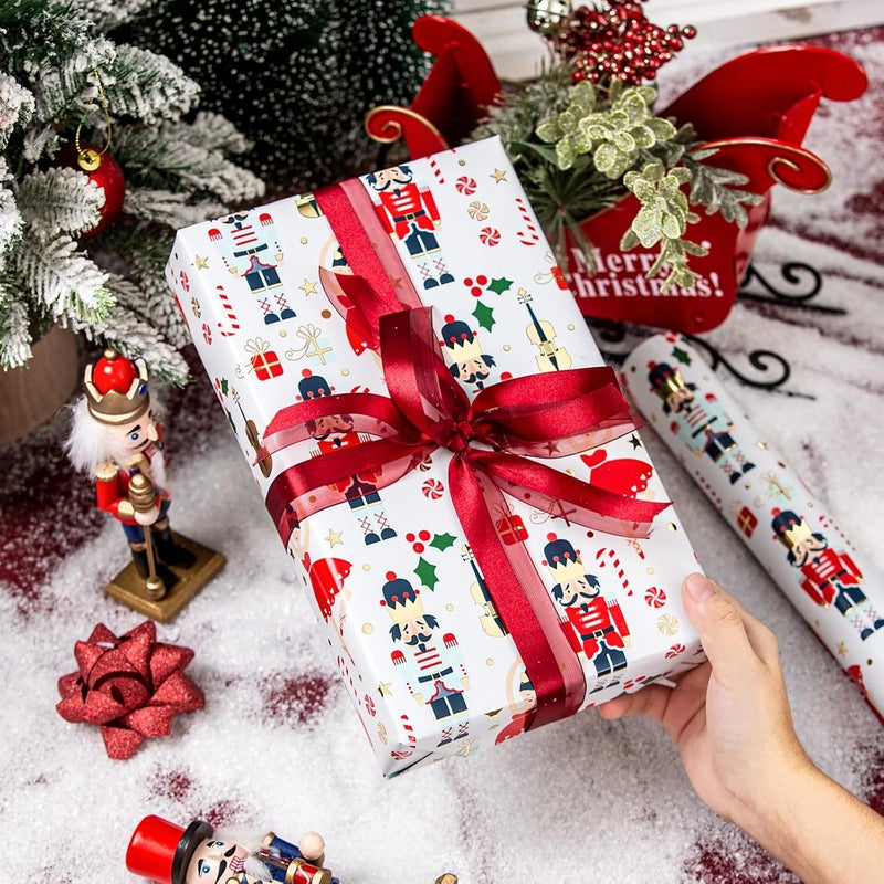 Retrify Christmas Wrapping Paper - Nutcracker Stars Girl Dance and Snowflake Pattern Metallic Gold Foil Shine Gift Wrap Paper for Holiday Shower Party Celebration - 17 Inch x 32.8 Feet Mini Roll - Image 3